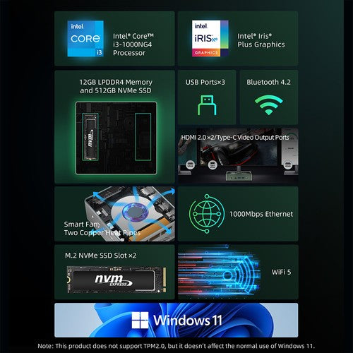 Mini PC BMAX B6 Plus, Intel Core i3-1000NG4 jusqu'à 3,2 GHz Mini PC BMAX B6 Plus, Intel Core i3-1000NG4 jusqu'à 3,2 GHz
